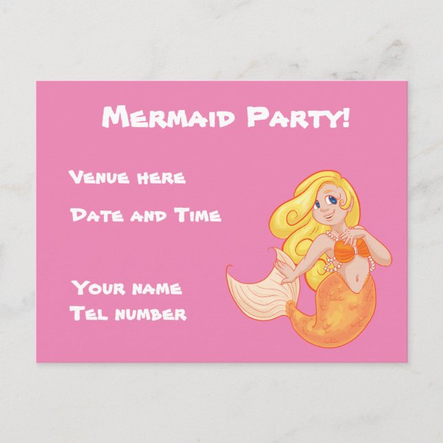 Mermaid Party Einladungspostkarte (Vorderseite)