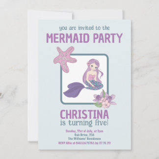 Mermaid Party Girl Geburtstag Aquamarin Lila Einladung