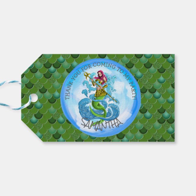 Mermaid Party Green Scales Vielen Dank für Ihr Ges Geschenkanhänger (Rückseite Horizontal)
