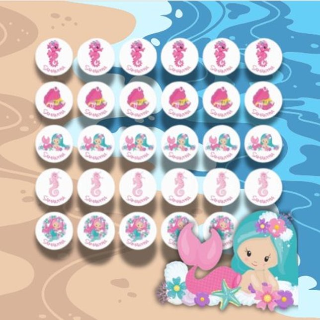 Mermaid Party Lila Blume Labels Etiketten (Celebrate with adorable mermaid-themed purple birthday labels! )