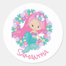 Mermaid Party Lila Classic Round Aufkleber