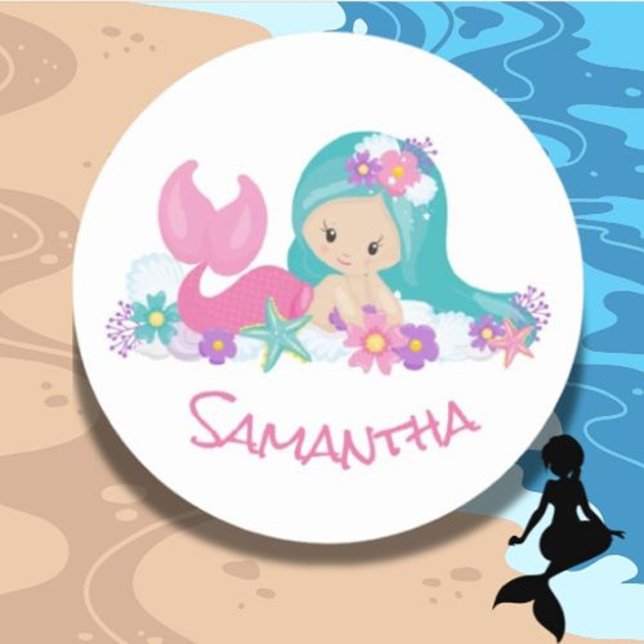 Mermaid Party Lila Classic Round Aufkleber (perfect for personalizing laptops, journals, and gifts. Add a splash of joy now!)