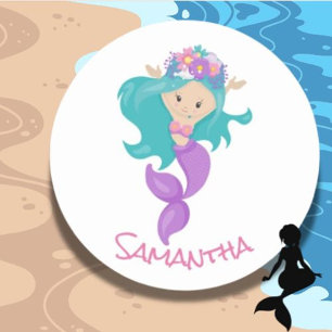 Mermaid Party Lila Classic Round Aufkleber