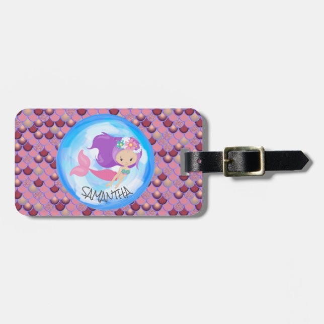Mermaid Party Lila Pink Scales Gepäckanhänger (Vorderseite horizontal)
