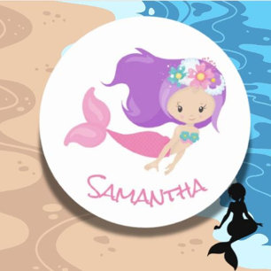 Mermaid Party Lila Runder Aufkleber