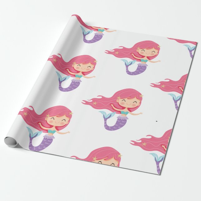 Mermaid Party Lila Wrapping Paper Geschenkpapier (Ungerollt)