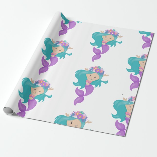 Mermaid Party Lila Wrapping Paper Geschenkpapier (Ungerollt)