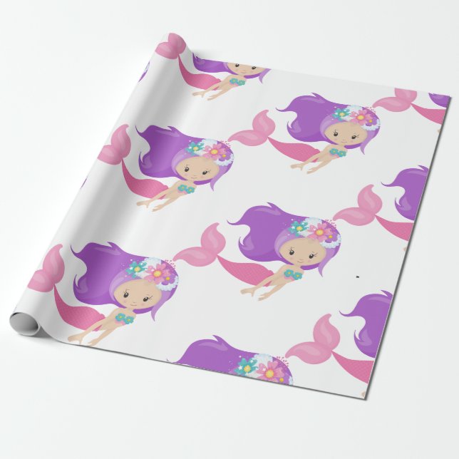 Mermaid Party Lila Wrapping Paper Geschenkpapier (Ungerollt)