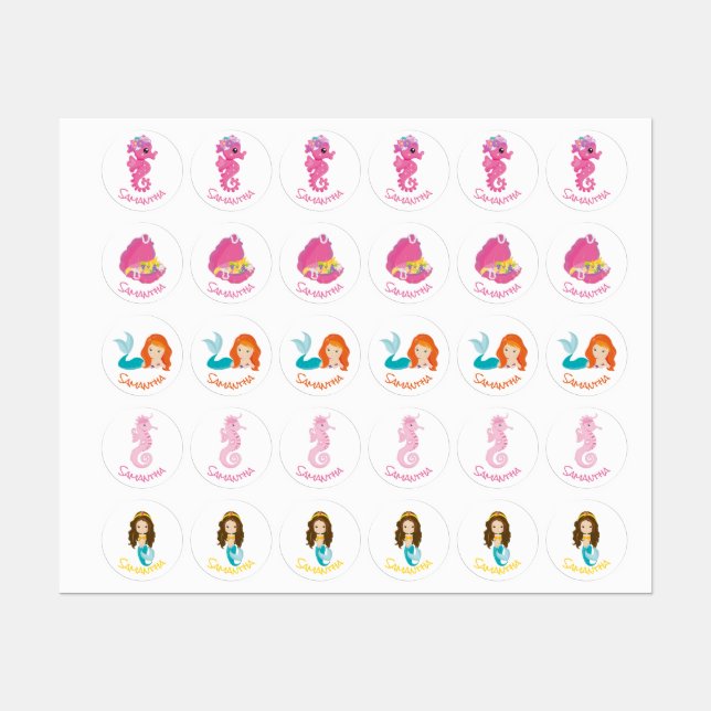 Mermaid Party Orange Labels Etiketten (Blatt)