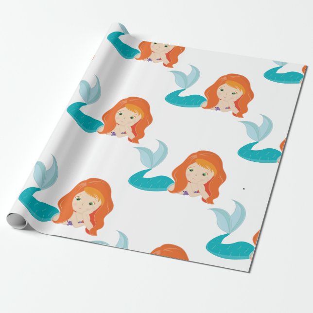 Mermaid Party Orange Wrapping Paper Geschenkpapier (Ungerollt)
