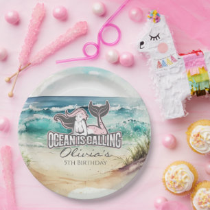 Mermaid Party Pink Paper Plate Pappteller