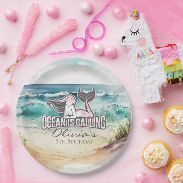 Mermaid Party Pink Paper Plate Pappteller (Party)