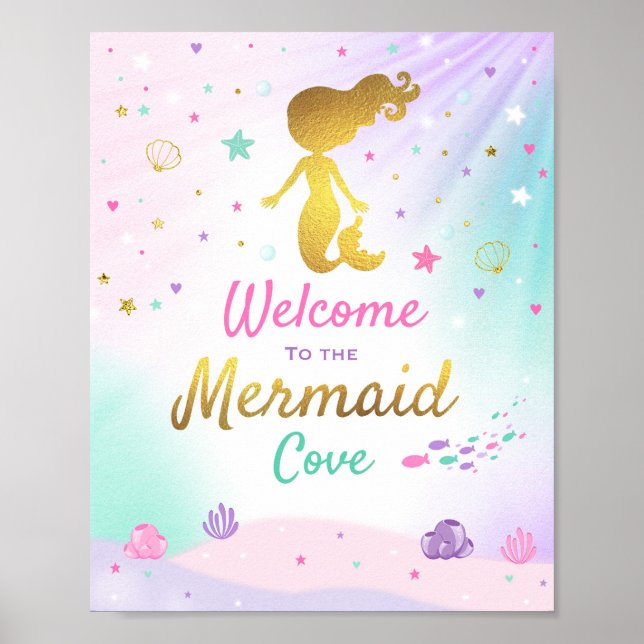Mermaid Party Sign Willkommen in der Meerjungfrau  Poster (Vorne)