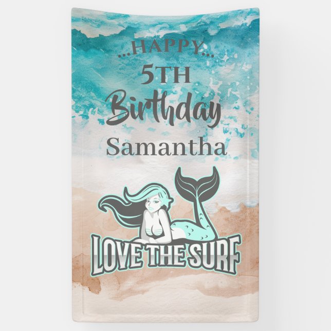 MERMAID PARTY Surf Blue Theme Banner (Vertikal)