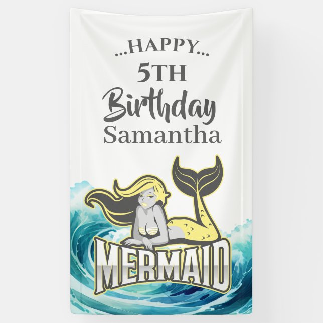 MERMAID PARTY Surf gelb Thema Banner (Vertikal)