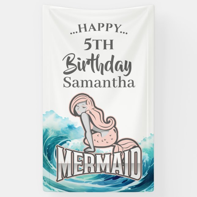 MERMAID PARTY Surf Pink Theme Banner (Vertikal)