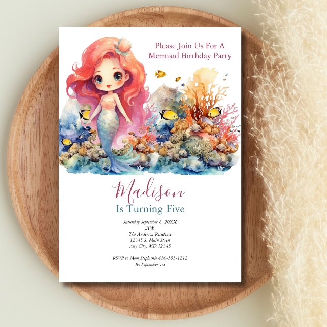 Mermaid Party Trendy Popular Little Girls Geburtst Einladung (Girls Mermaid Birthday Party invitation)