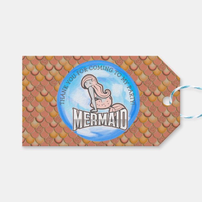 Mermaid Party Vielen Dank, Tag Geschenkanhänger (Vorderseite (Horizontal))