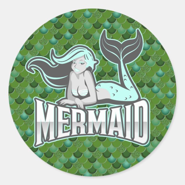 Mermaid Party Warrior Classic Round Aufkleber (Vorderseite)