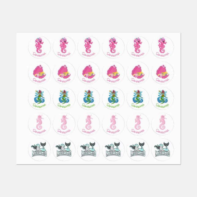 Mermaid Party Warrior Labels Etiketten (Blatt)