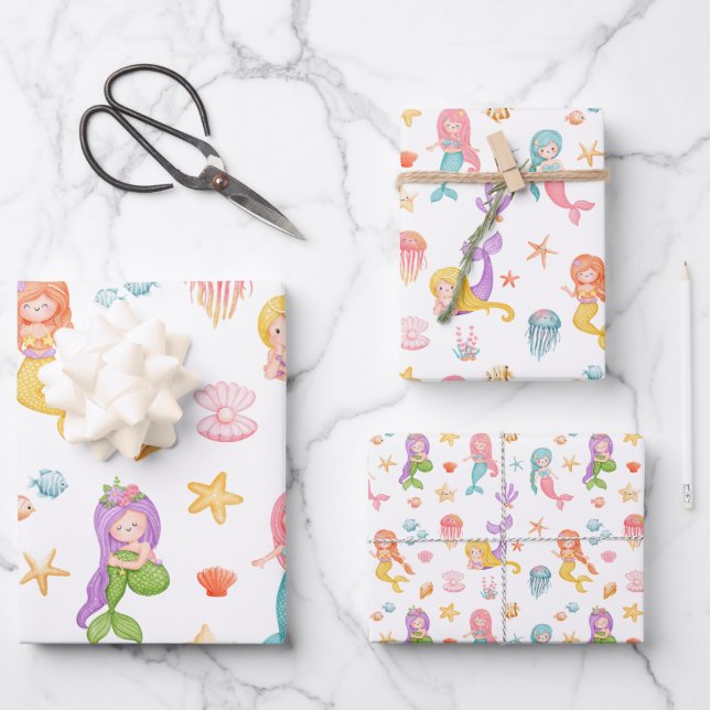 Mermaid Pattern Geschenkpapier Set (Vorderseite)