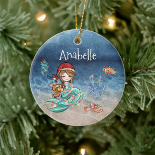 Mermaid Personalisiert Weihnachtsfeiertag Keramik Ornament