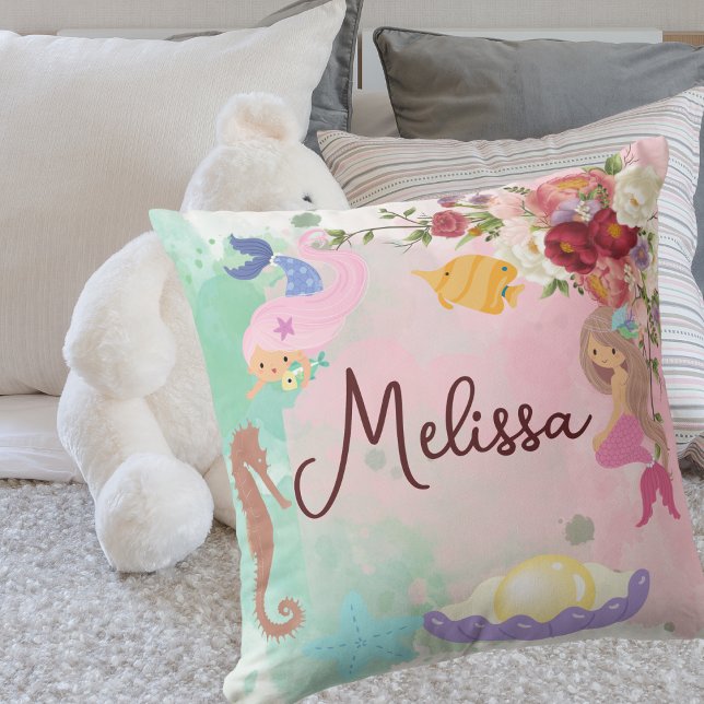 Mermaid Personalize Name Throw Pillow Kissen (Von Creator hochgeladen)
