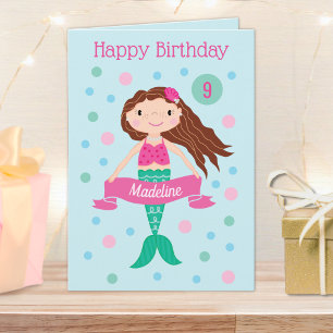 Mermaid Personalized Age & Name Birthday Card Karte