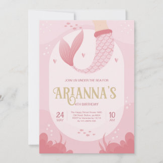 Mermaid Pink Blush Invitation for Birthday Party  Einladung