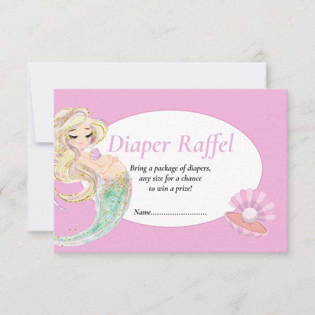 Mermaid Pink Diaper Raffle-Karte für Babydusche Einladung (Vorderseite)