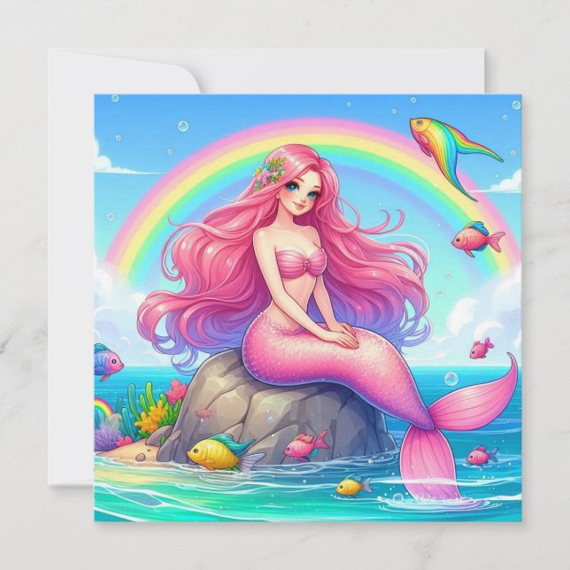 Mermaid Pink Einladung (Vorderseite)