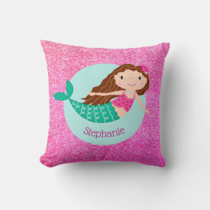 Mermaid Pink Glitzer Girly Personalisiert Kissen