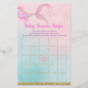 Mermaid Pink Gold Baby Dusche Bingo Spiel