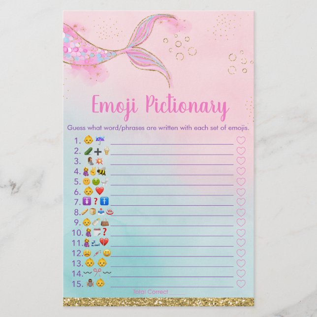 Mermaid Pink Gold Baby Emoji Pictionary Game (Vorderseite)