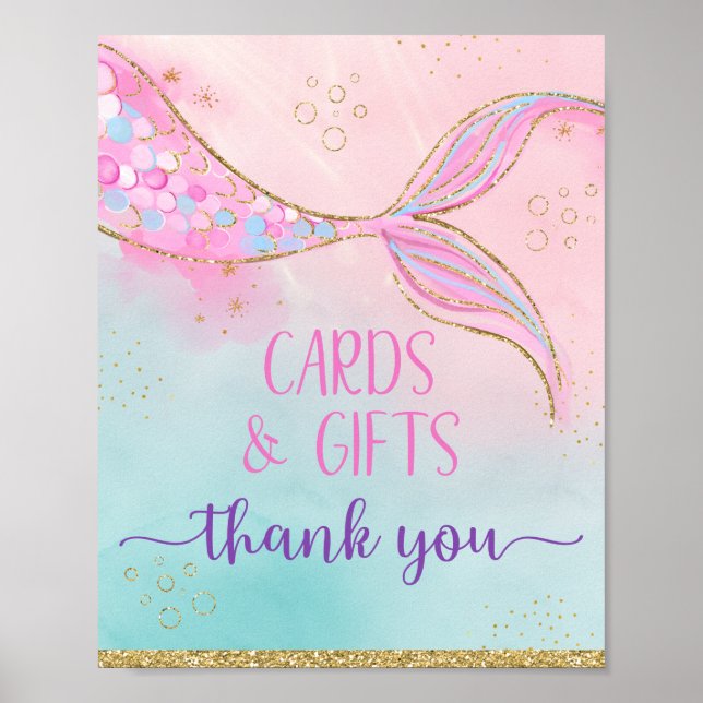 Mermaid Pink Gold Cards & Geschenke Geburtstag Poster (Vorne)