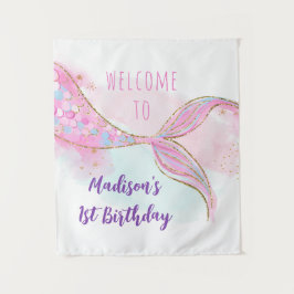 Mermaid Pink Gold Geburtstag Hintergrund Wandteppich