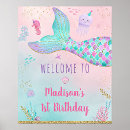 Mermaid Pink Gold unter dem Meer Geburtstag Willko Poster