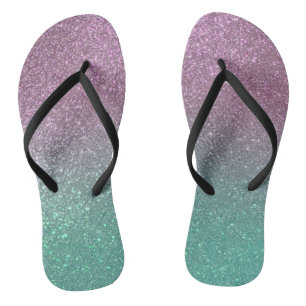 Mermaid Pink Green Funkelnd Glitzer Ombre Flip Flops