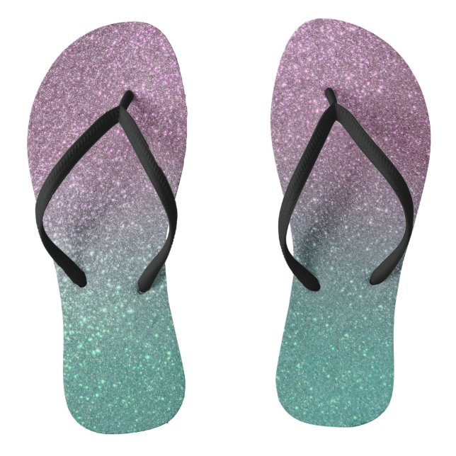 Mermaid Pink Green Funkelnd Glitzer Ombre Flip Flops (Fußbett)