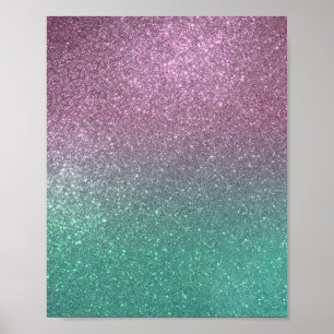 Mermaid Pink Green Funkelnd Glitzer Ombre Poster