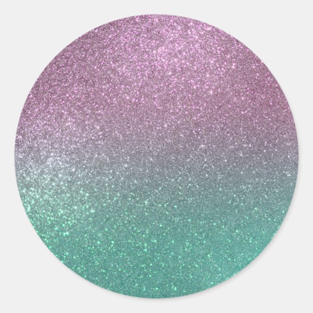 Mermaid Pink Green Funkelnd Glitzer Ombre Runder Aufkleber (Vorderseite)