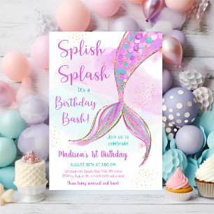 Mermaid Pink Lila Geburtstag Einladung