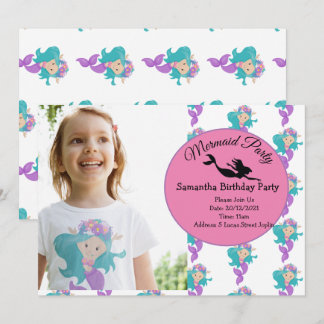 Mermaid Pink Lila Geburtstagsparty Einladung