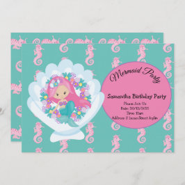 Mermaid Pink Lila Geburtstagsparty Einladung