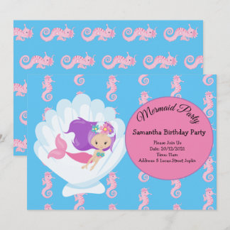 Mermaid Pink Lila Geburtstagsparty Einladung