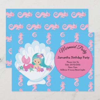 Mermaid Pink Lila Geburtstagsparty Einladung