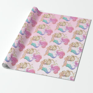 Mermaid Pink Niedlich Bubbles Wrapping Geschenkpapier