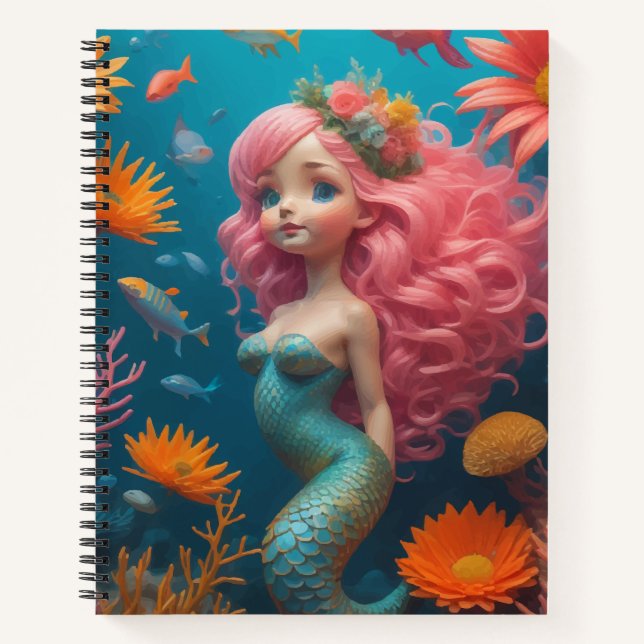 Mermaid Pink Niedlich Notizbuch (Vorderseite)
