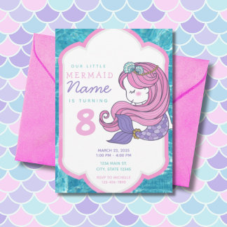 Mermaid Pink Purples Girl's Birthday Einladung