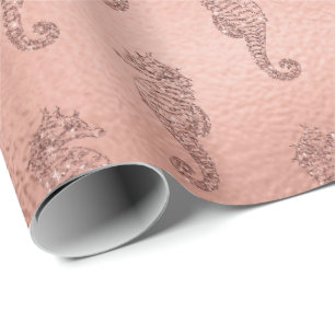 Mermaid Pink Rose Gold Pink Princess Seepferd Geschenkpapier